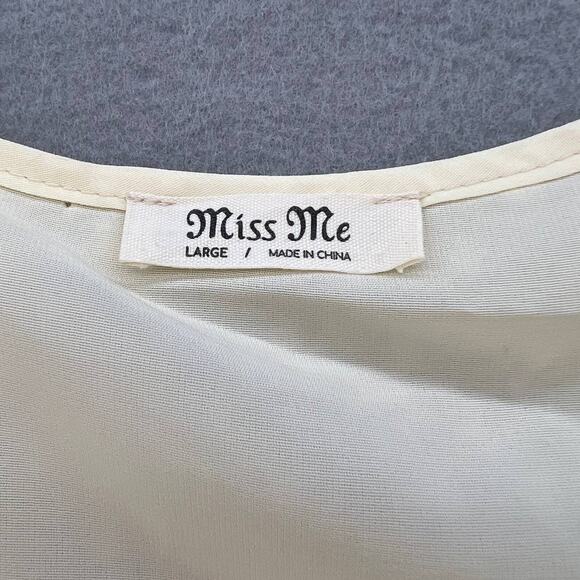 Miss Me Women's Tank Top Size Large Cream Swiss Dot Crochet MT2098T 51 - Picture 6 of 13